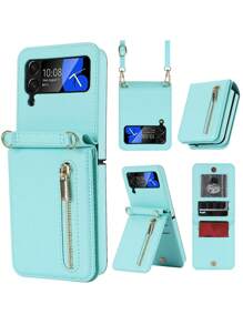 可折疊素色PU皮革手機殼帶帶 - 綠色 - 查看 1