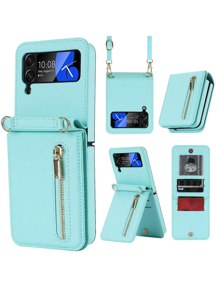 可折疊素色PU皮革手機殼帶帶 - 綠色 - 查看 1