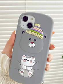 Cat Textured Silicone Phone Case - Light Grey - View 4
