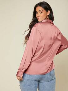 SHEIN BASICS Plus Solid Button Front Shirt - Dusty Pink - View 2