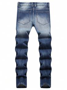 Men Cotton Colourblock Ripped Fishnet Insert Jeans - Medium Wash - View 2