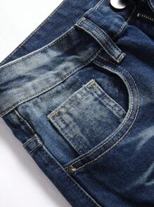 Men Cotton Colourblock Ripped Fishnet Insert Jeans - Medium Wash - View 4