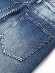 Men Cotton Colourblock Ripped Fishnet Insert Jeans - Medium Wash - View 7