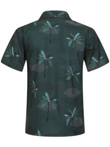 NITAGUT Men Tropical Print Button Up Shirt - Dark Green - View 2