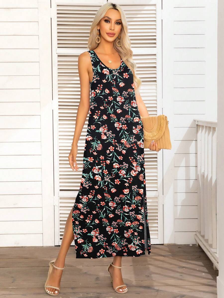 DEARCASE 印花開叉高背心洋裝 - 黑色 - 查看 1