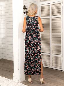 DEARCASE 印花開叉高背心洋裝 - 黑色 - 查看 2