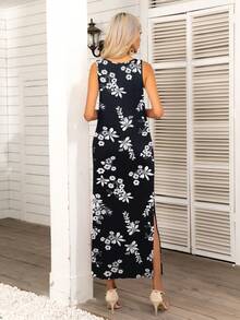 DEARCASE Floral Print Tank Dress - Black and White - View 2