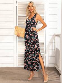 DEARCASE 印花開叉高背心洋裝 - 黑色 - 查看 3