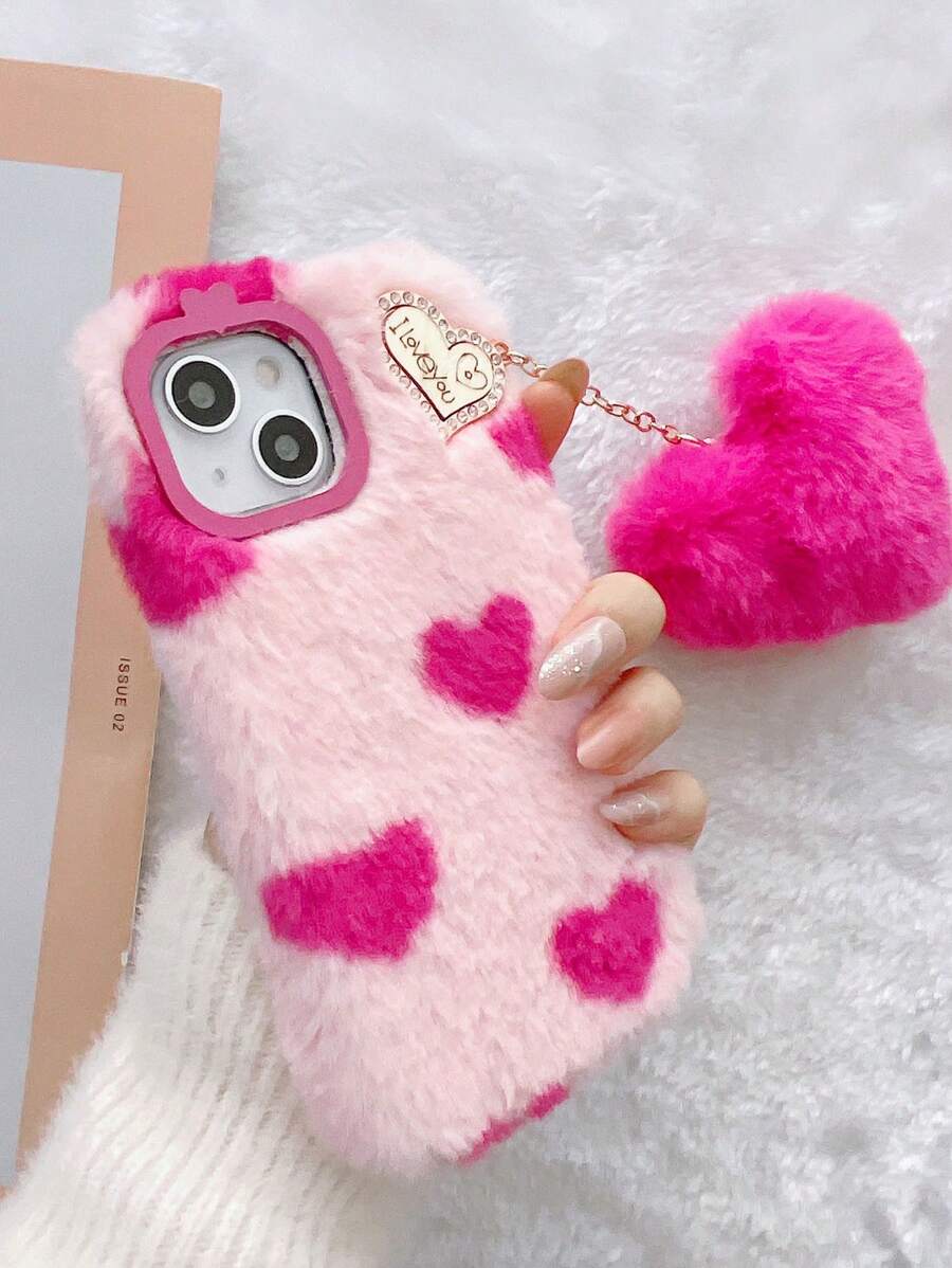 Funda para móvil felpa con estampado de corazón - Multicolor - Ver 1