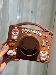 Anime 1pc Cute Penguin Design (No Pen) Shockproof Full Edge Silicone Soft Case With 360 Degree Rotating Stand Compatible With IPad/ Tablet