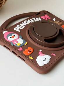 Anime 1pc Cute Penguin Design (No Pen) Shockproof Full Edge Silicone Soft Case With 360 Degree Rotating Stand Compatible With IPad/ Tablet