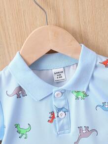 男嬰恐龍印花POLO衫 - 藍色 - 查看 4
