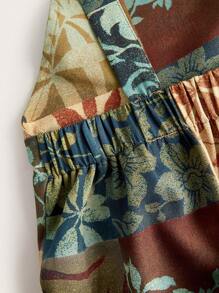 ROMWE Hippie Patchwork Print Wide Leg Overall Jumpsuit - Multicolor - View 3