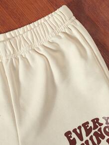 SHEIN Explorewe 中小學女孩高領無袖上衣和口號圖案運動褲 - 杏色 - 查看 3