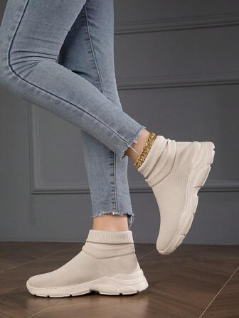 Women Solid Color Lightweight Breathable Fashionable All-Match Shoes For Spring, Summer, Autumn And Winter, Go With Leggings Including Socks Shoes, Casual Shoes, Athletic Shoes And Hiking Shoes