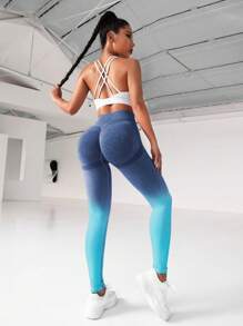 Yoga Trendy Quần Leggings Thể thao Nữ Ombre - Màu xanh lam - Xem 2