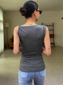 DAZY 纯色不对称领口上衣 外出上衣 - 灰色 - 查看 2