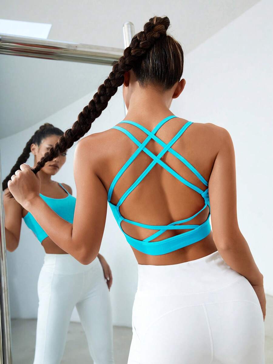 Easithlete Áo lót thể thao Nữ Hội Chữ thập màu trơn - Màu xanh nhạt - Xem 1