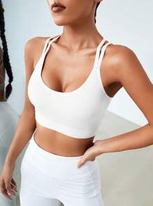 Easithlete Crisscross Backless Sports Bra - White - View 2