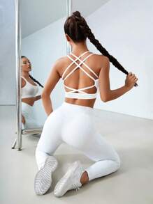 Easithlete Crisscross Backless Sports Bra - White - View 5