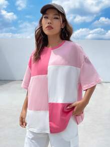 SHEIN EZwear Colorblock Drop Shoulder Tee - Multicolor - View 5