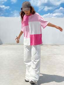 SHEIN EZwear Colorblock Drop Shoulder Tee - Multicolor - View 6