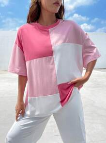 SHEIN EZwear Colorblock Drop Shoulder Tee - Multicolor - View 7