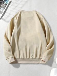 Manfinity Homme 男性寬鬆版型字樣和花卉印花保暖衫,內層加厚 - 杏色 - 查看 2