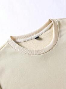 Manfinity Homme 男性寬鬆版型字樣和花卉印花保暖衫,內層加厚 - 杏色 - 查看 7