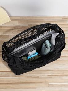 Bolsa de playa grande de malla diseño unicolor negro - Negro - Ver 4