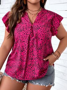 SHEIN LUNE Áo sơ mi Plus Size Xù Tất cả trên in Giải trí - Màu Hồng Tươi - Xem 1