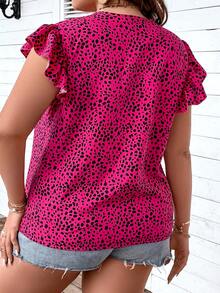 SHEIN LUNE Áo sơ mi Plus Size Xù Tất cả trên in Giải trí - Màu Hồng Tươi - Xem 2