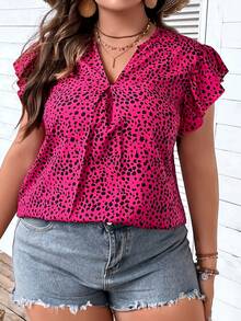 SHEIN LUNE Áo sơ mi Plus Size Xù Tất cả trên in Giải trí - Màu Hồng Tươi - Xem 3