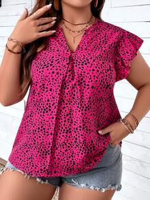 SHEIN LUNE Áo sơ mi Plus Size Xù Tất cả trên in Giải trí - Màu Hồng Tươi - Xem 4