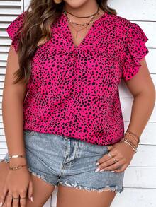 SHEIN LUNE Áo sơ mi Plus Size Xù Tất cả trên in Giải trí - Màu Hồng Tươi - Xem 7