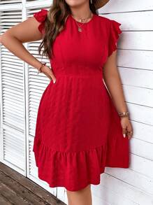 SHEIN LUNE Vestido con volantes en el bajo para Año Nuevo en talla grande - Rojo - Ver 6