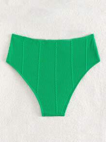 素色條紋針織高腰泳衣下裝 - 綠色 - 查看 2