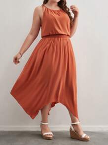 SHEIN Frenchy Plus Solid Hanky Hem Cami Dress - Orange - View 4
