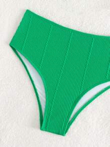 素色條紋針織高腰泳衣下裝 - 綠色 - 查看 4