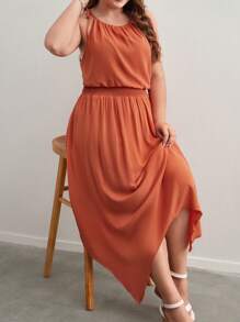 SHEIN Frenchy Plus Solid Hanky Hem Cami Dress - Orange - View 1