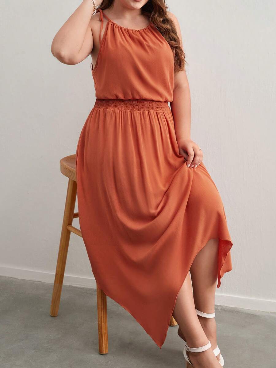SHEIN Frenchy Plus Solid Hanky Hem Cami Dress - Orange - View 1