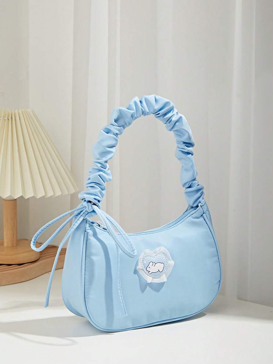 Túi Hobo đồ họa hoạt hình nhỏ Chi tiết xếp nếp - Màu xanh lam - Xem 1