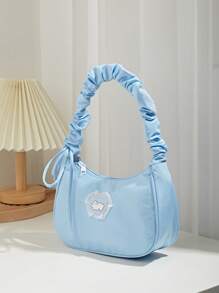 Túi Hobo đồ họa hoạt hình nhỏ Chi tiết xếp nếp - Màu xanh lam - Xem 2