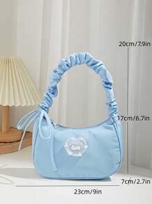 Túi Hobo đồ họa hoạt hình nhỏ Chi tiết xếp nếp - Màu xanh lam - Xem 3