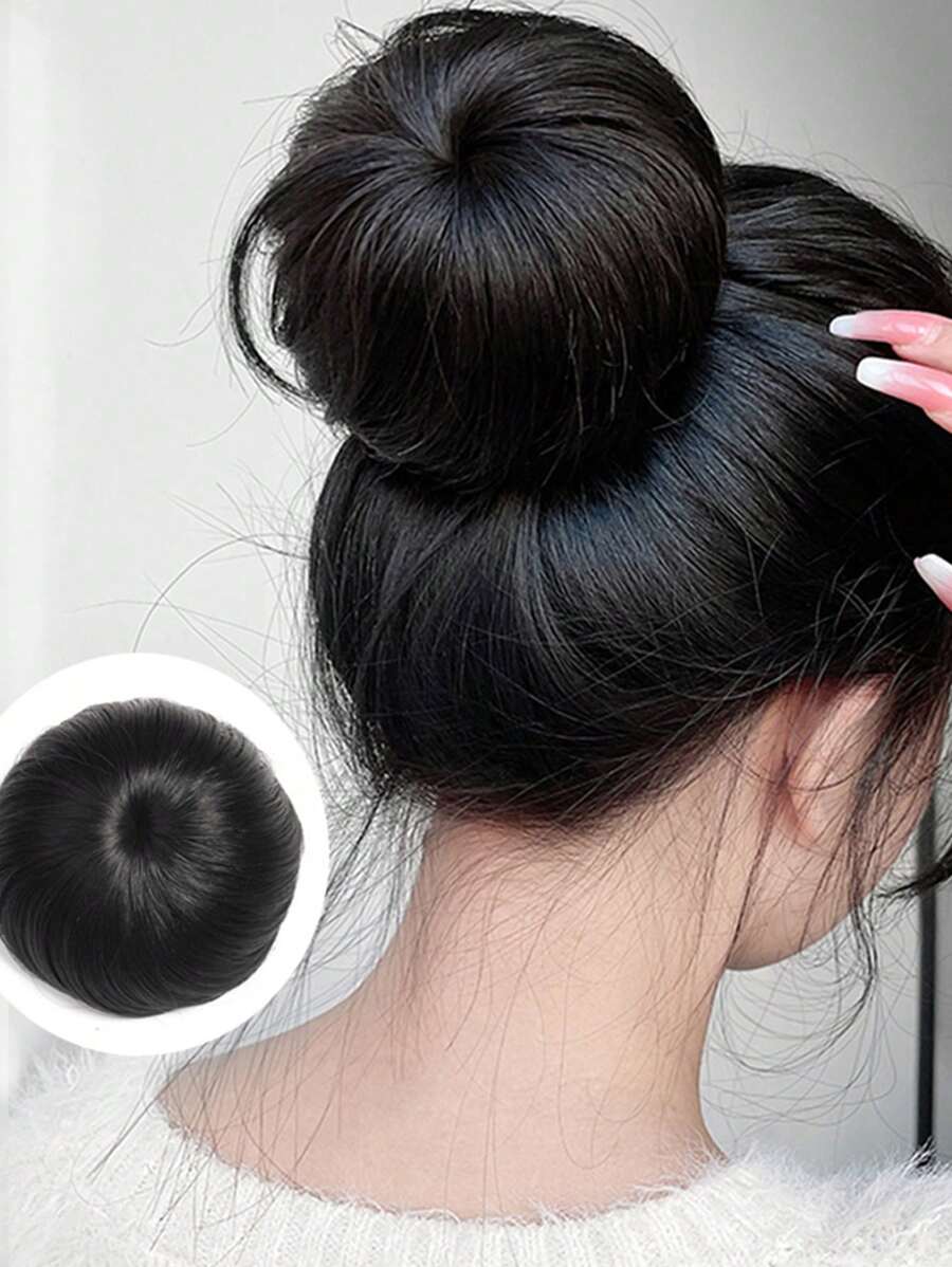 Short Straight Synthetic Hair Buns - Black - View 1