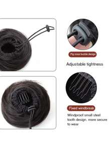 Short Straight Synthetic Hair Buns - Black - View 5