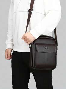 Bolso bandolera para estudiantes de secundaria, bolso de hombro de PU para estudiantes universitarios, bolso informal unisex - Café integral - Ver 2