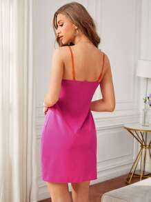 SHEIN VCAY Đầm Tương phản ren Thắt nút Khối Màu Giải trí - Nhiều màu - Xem 2