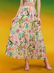 Miriam Omar Falda plisada con estampado floral de diseñador - Multicolor - Ver 1