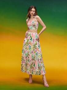 Miriam Omar Falda plisada con estampado floral de diseñador - Multicolor - Ver 3